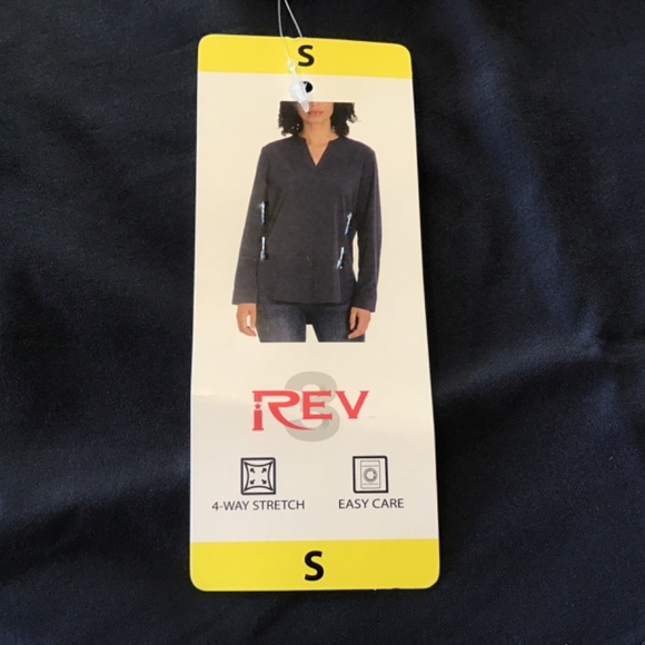Rev3 Womens Blouse Blue V-Neck Long Sleeves Top Tunic Stretch Soft Relaxed Fit - Picture 5 of 6